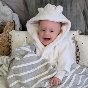 white baby dressing gown