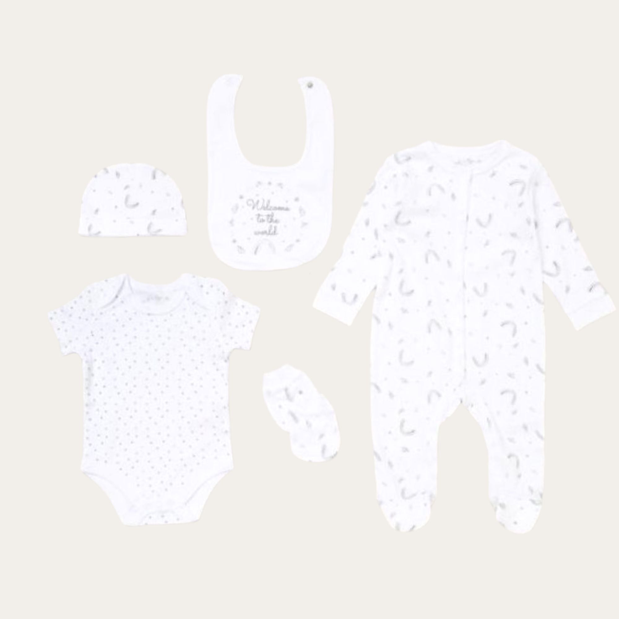 white baby clothing gifts set welcome to the world. white 100 soft cotton