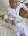 white baby comforter grey and white baby soft toy