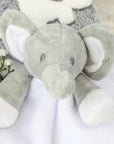 baby soft toy elephant comforter in grey and white