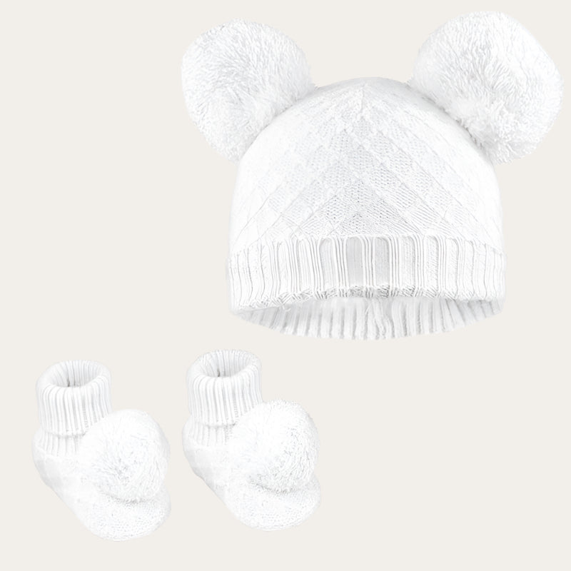 Hat and Bootie Knitted Set in white