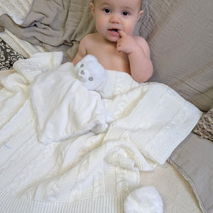 white soft knit baby blanket recycled white.