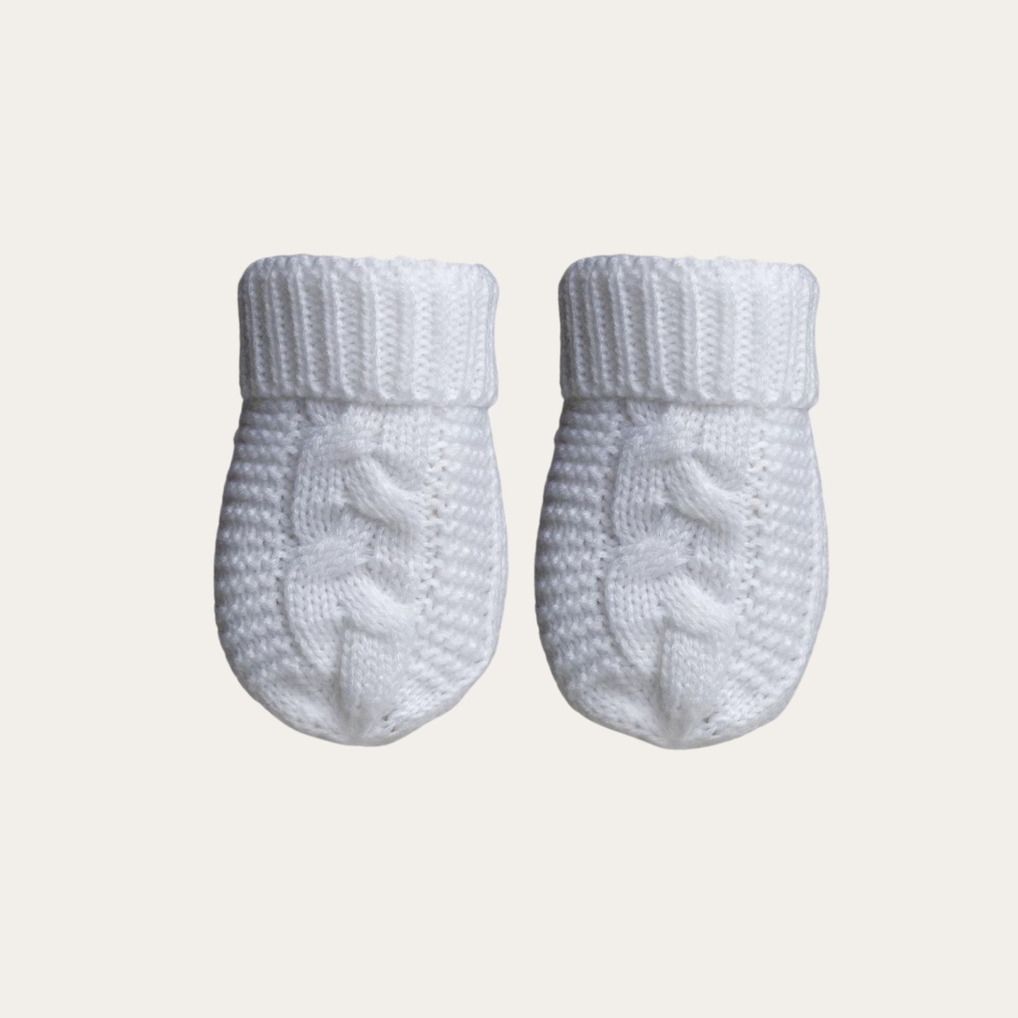 Recycled Cable Knit Mittens - White