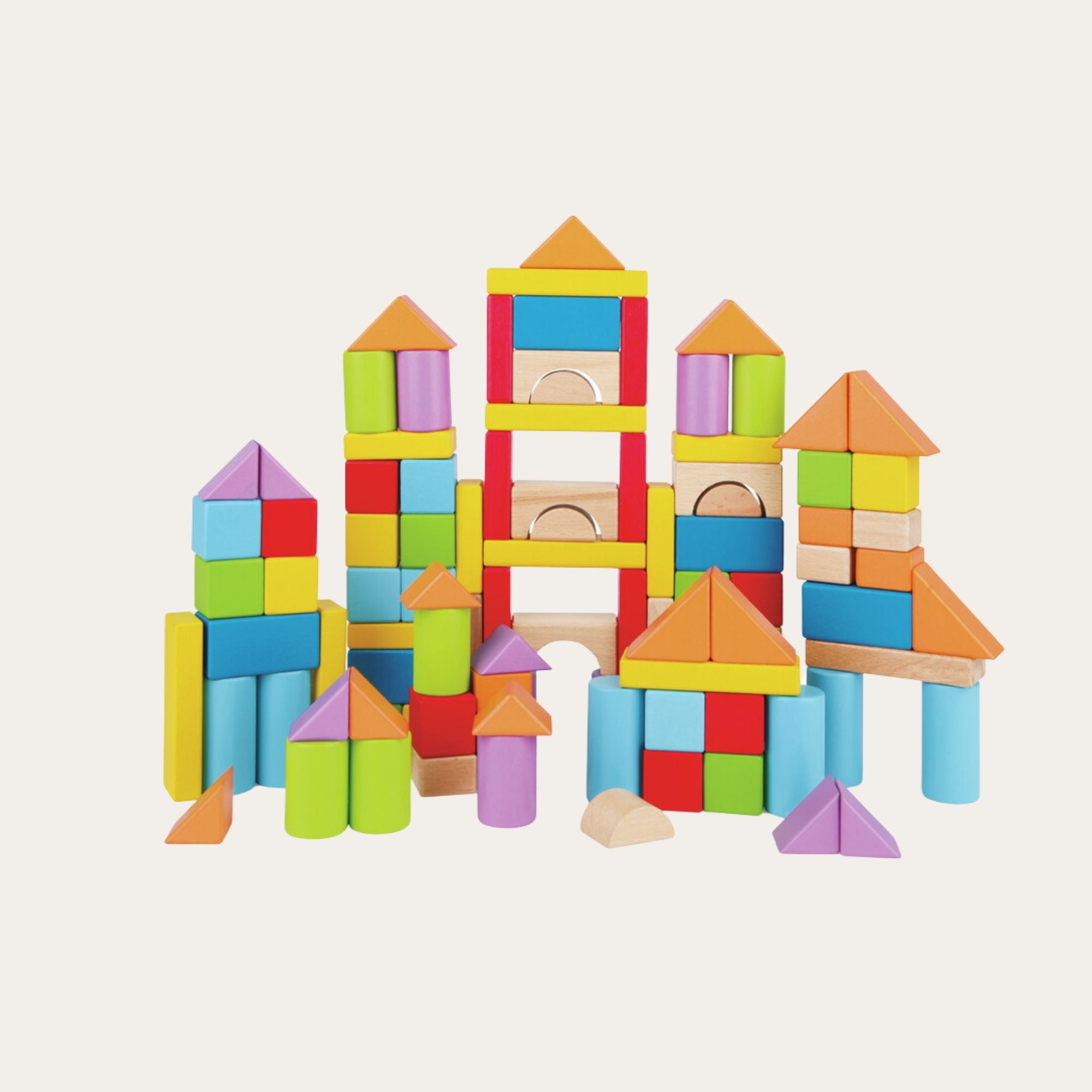 building blocks for babies and toddlers with 101 colourful pieces in the shape of a castle.