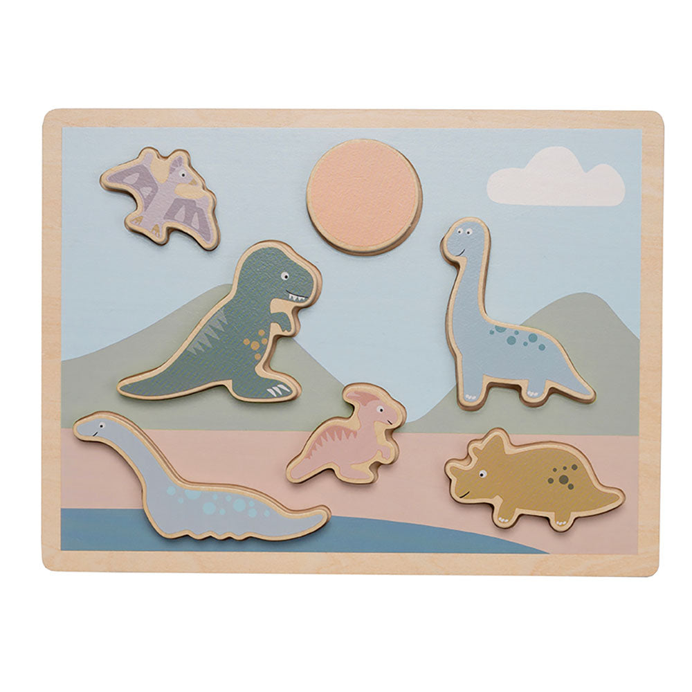 Wooden Dinosaur Puzzle with seven colourful dinosaur characters for babies aged 18 months+