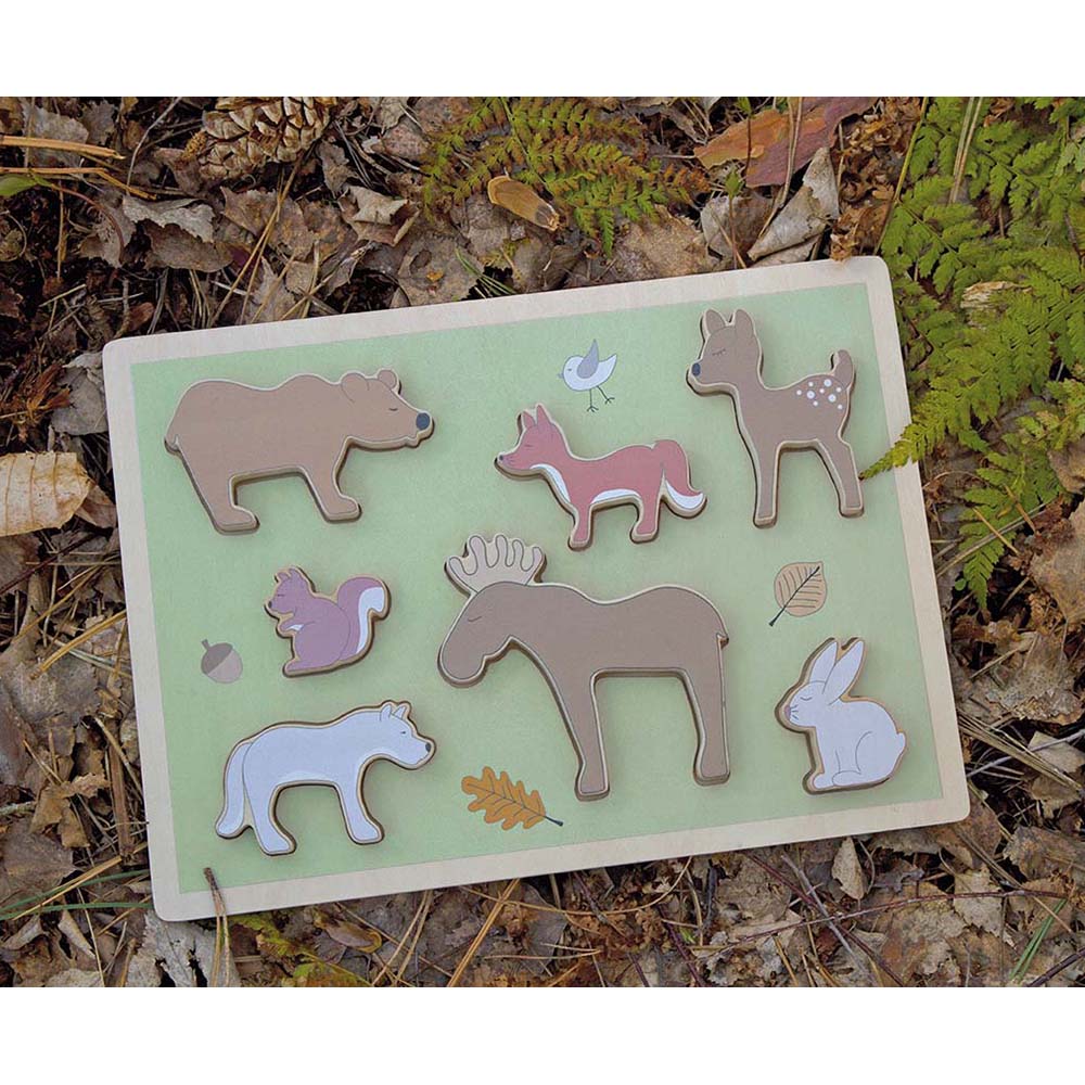 Wooden forest Puzzle with seven colourful woodland characters for babies aged 18 months+