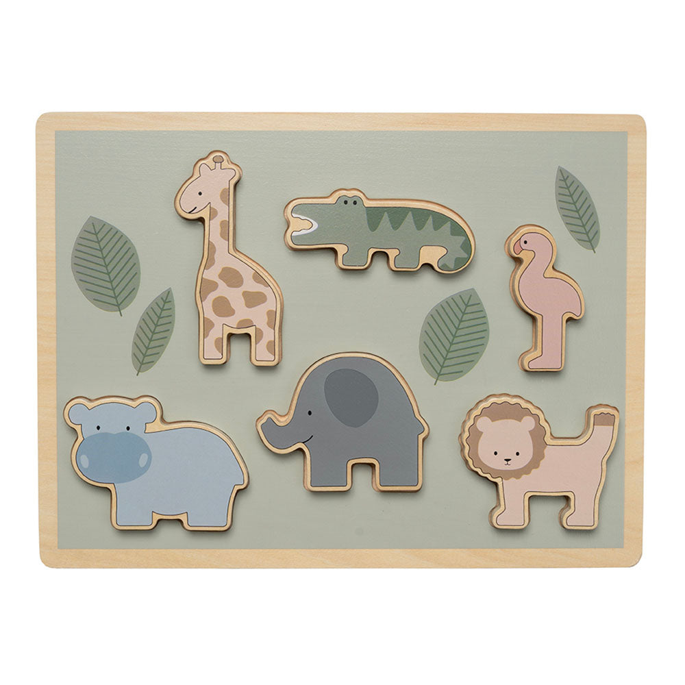 Wooden Teddy Puzzle with six colourful safari characters for babies aged 18 months+