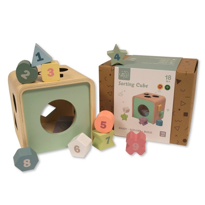 Wooden sorting cube for children aged 18 months plus