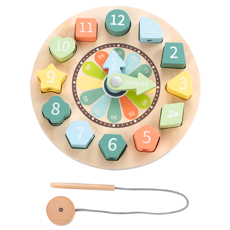 Wooden Toy  Shape Sorting Clock for toddlers, 14-piece educational toy in natural colours, perfect gift for siblings and toddlers, boosts fine motor skills.