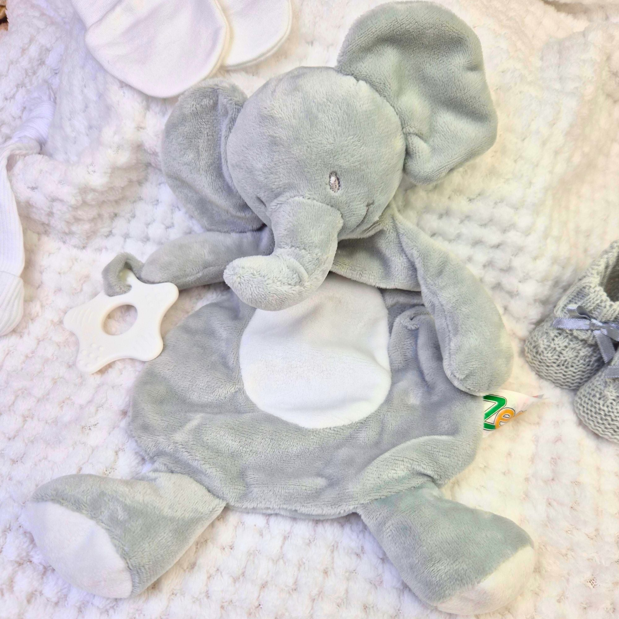 Grey Eco Recycled Elephant Comforter with Teething Ring