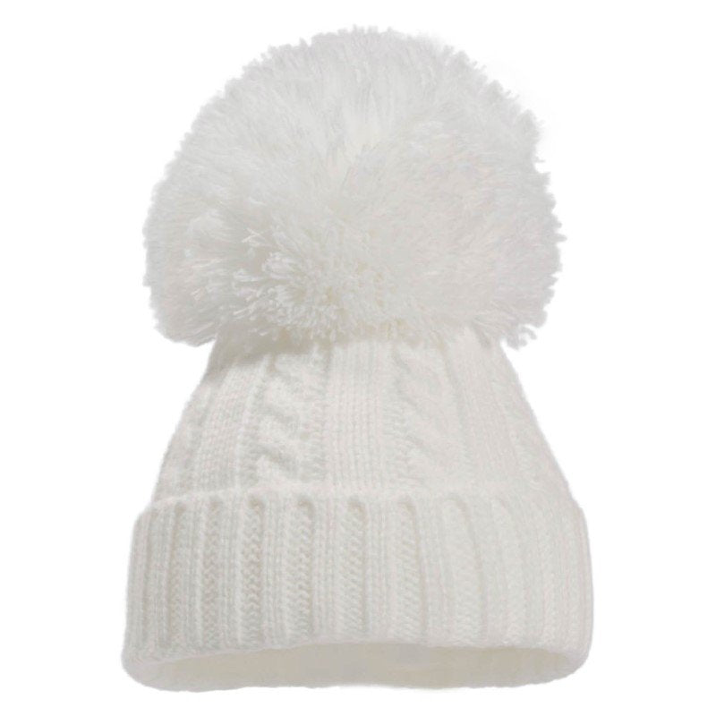 White knit hat with pompom