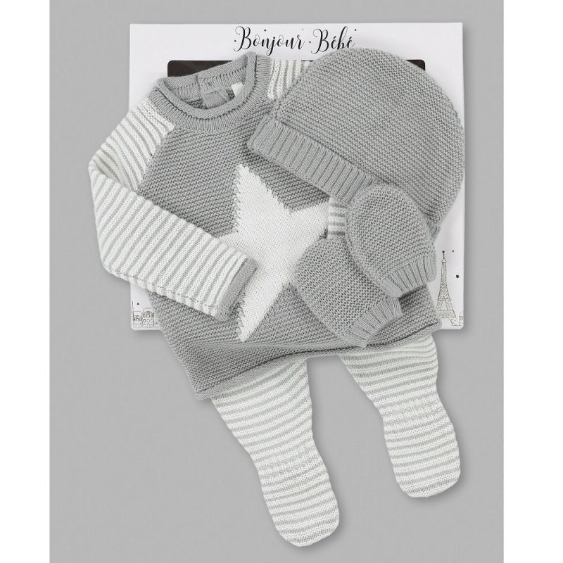 Baby Clothes - Soft Grey 4pc Knit Set