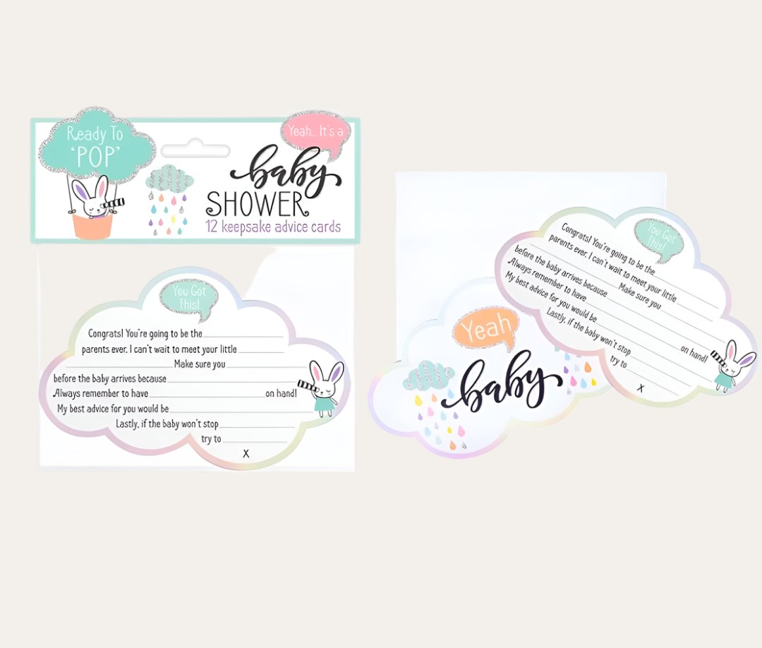 Pack of 12 Baby Shower Keepsake Advice Cards, ideal for capturing heartfelt advice and wishes at a baby shower.