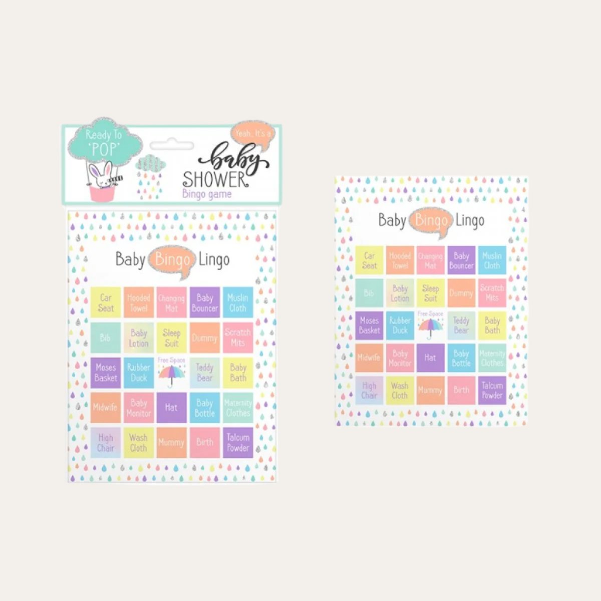 Baby Shower Bingo Game with baby-related words, perfect for entertaining guests and celebrating with family