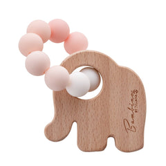 Teething Elephant Wooden Teether Toy Pink