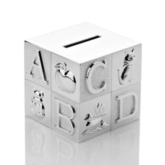 Silver Plated Money Box Cube 'A.B.C'