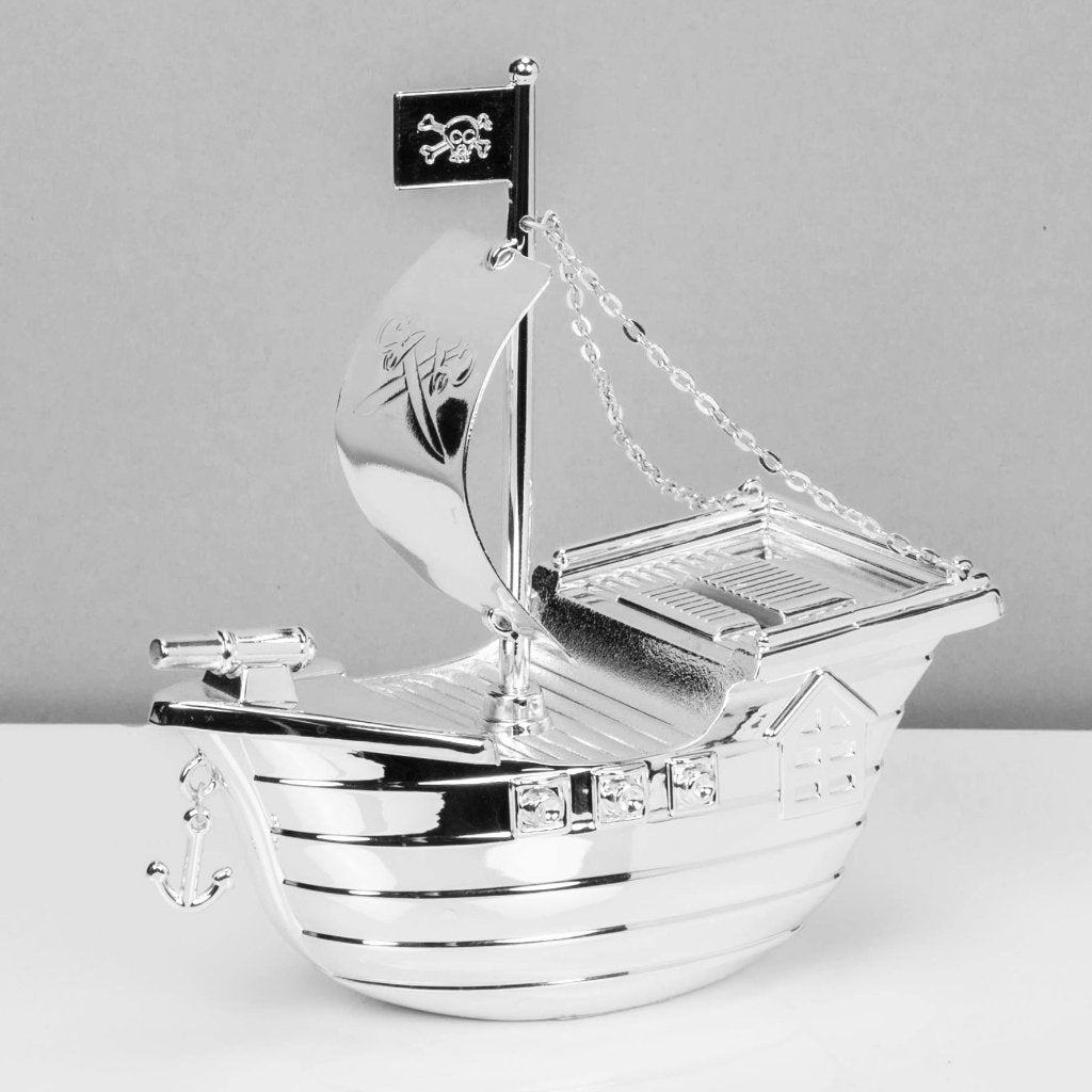 Bambino Silver Plated Money Box - Pirate Ship