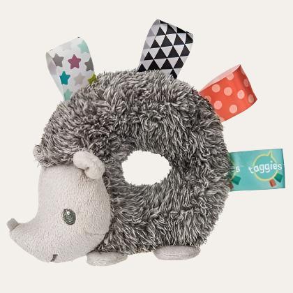 Heather Hedgehog baby hand Rattle by Mary Meyer with sensory taggies cute and colourful