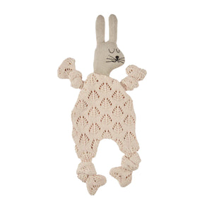 Grey and light pink knotted rabbit comforter cuddle toy