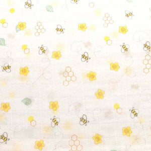 A 80cm X 80cm 100% soft cotton muslin with bee, honey combe and yellow flower design